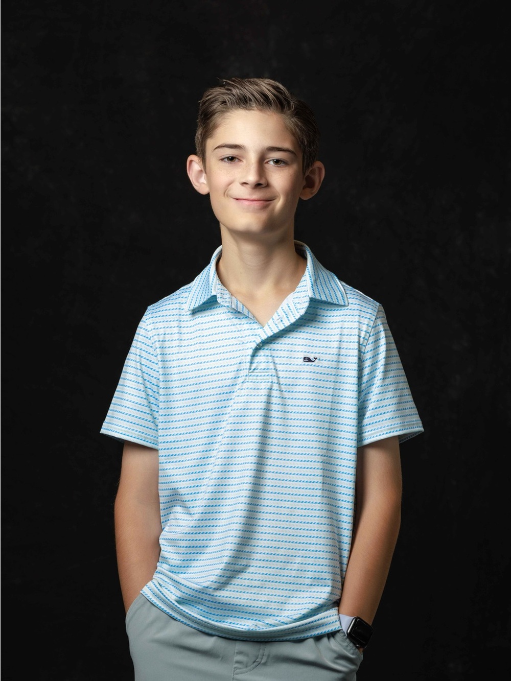 Vineyard Vines Light Blue wave Striped Polo for Kids-Boys M